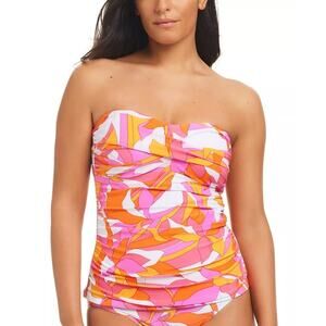 Beyond Control Women Pink Floral Convertible Twist Swim Tankini Top Size US 14
